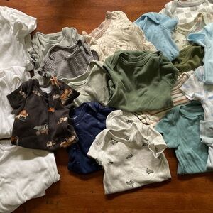 Assortment of 28 Baby Boy Onesies Sz 3 Months